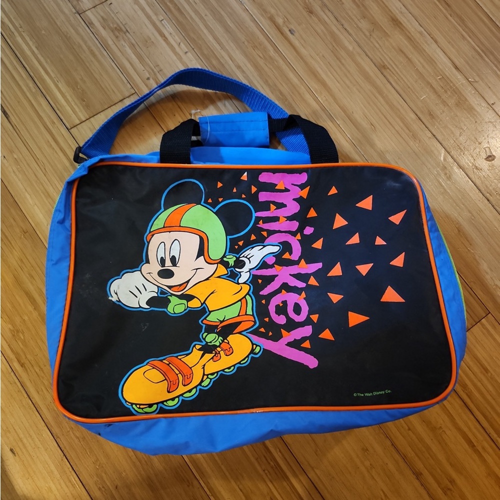 Vintage Mickey mouse rollerblades bag 90s neon zipper closure colorful
